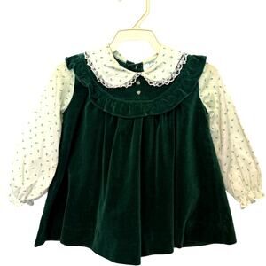 Vintage Tiny Tots Original Velour Dress Green White 24M